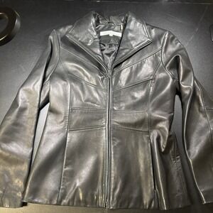 Kenneth Cole Black Soft Leather Jacket Women Size medium Zip Up